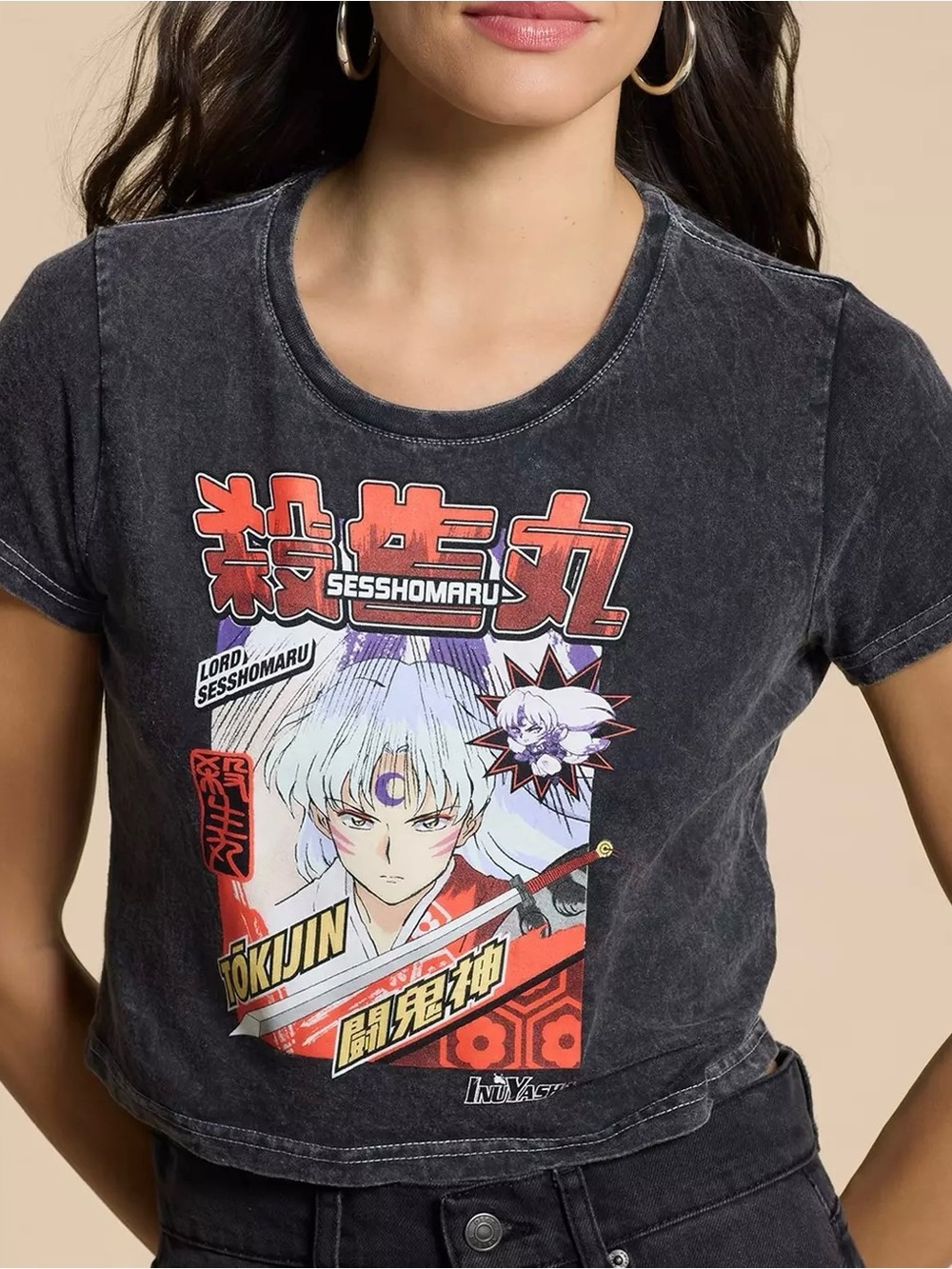 Sesshomaru Crop Top Baby Tee Acid Wash InuYasha